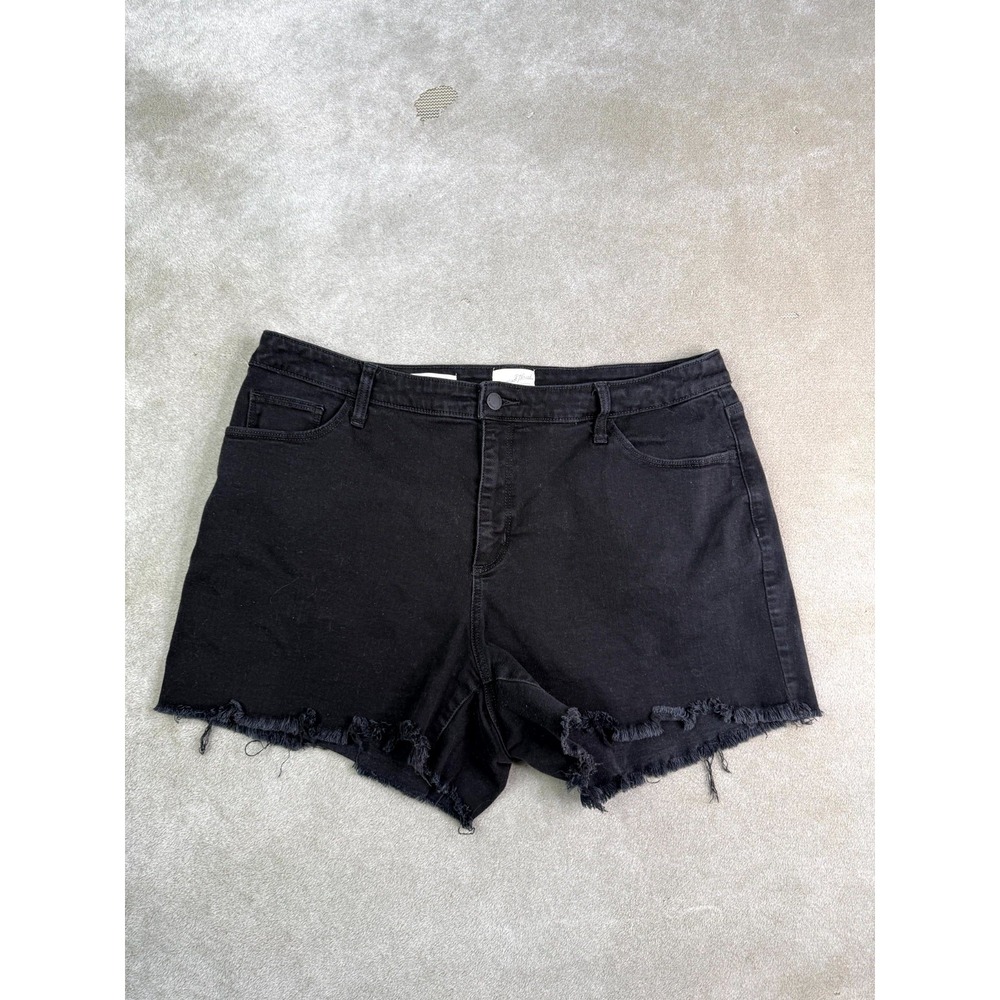 Universal Thread High Rise Midi Shorts Womens 18 Black Denim Cotton Frayed Hem